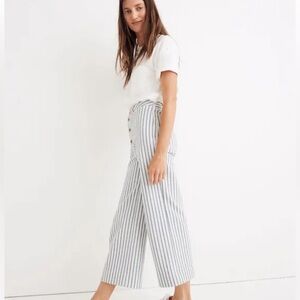 Madewell Emmett Wide Leg Cropped Pants In Stripe Button Front Edition